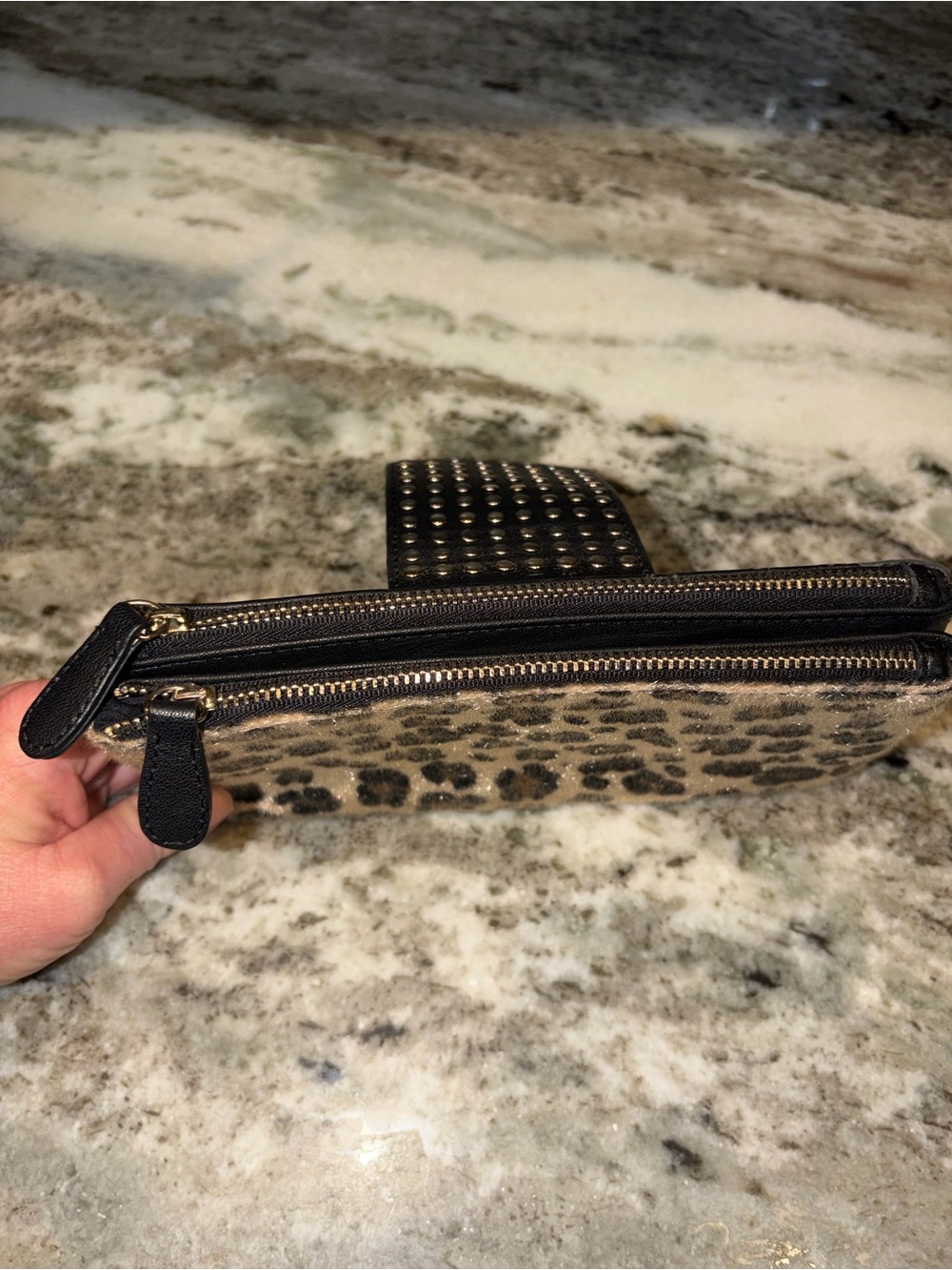 Studded Leopard Print Zip Clutch Wallet - Brown - Picture 2 of 2